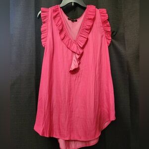 Ruffled hot pink V neck Suzanne Betro sleeveless blouse women 1X